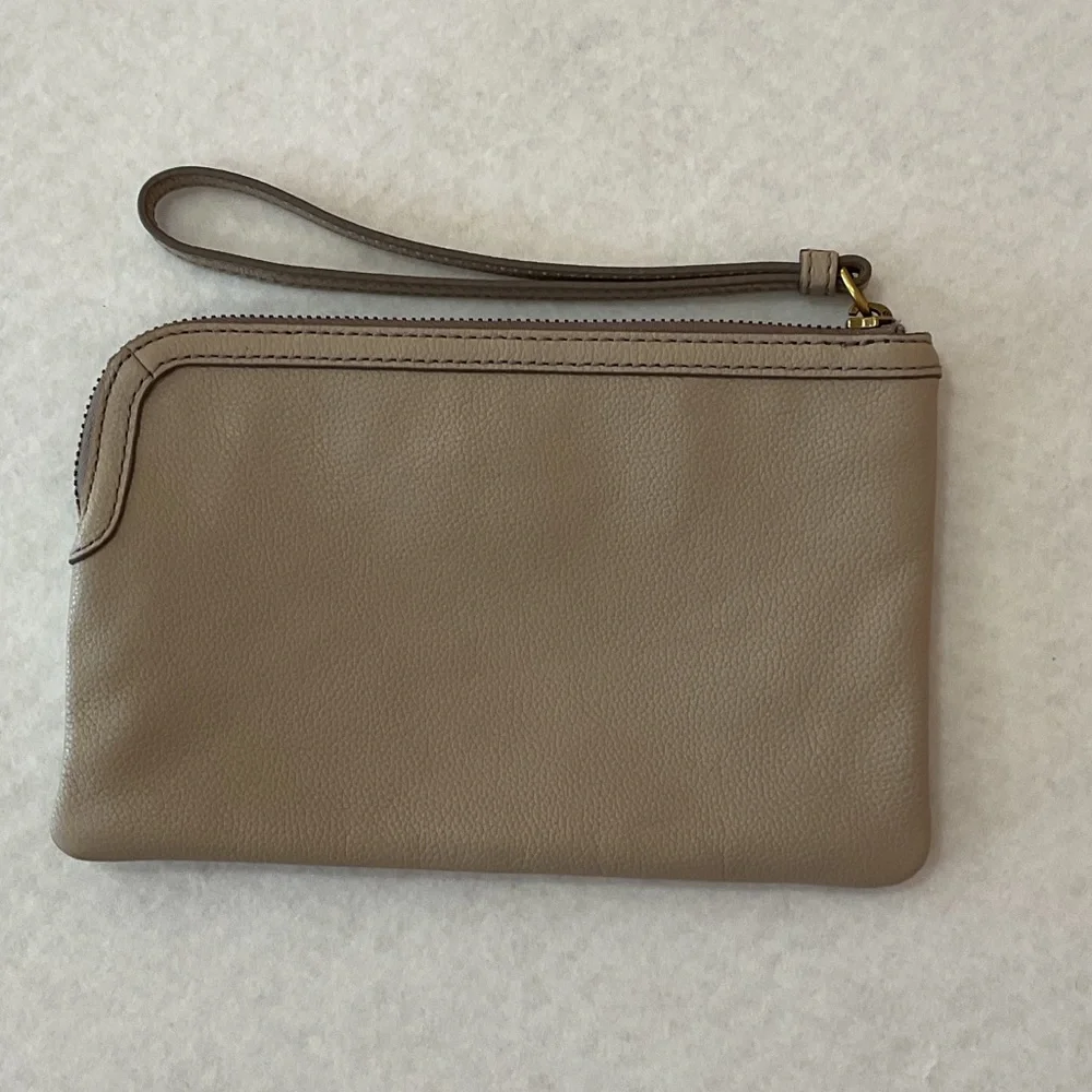Fossil Taupe Leather Wristlet Clutch